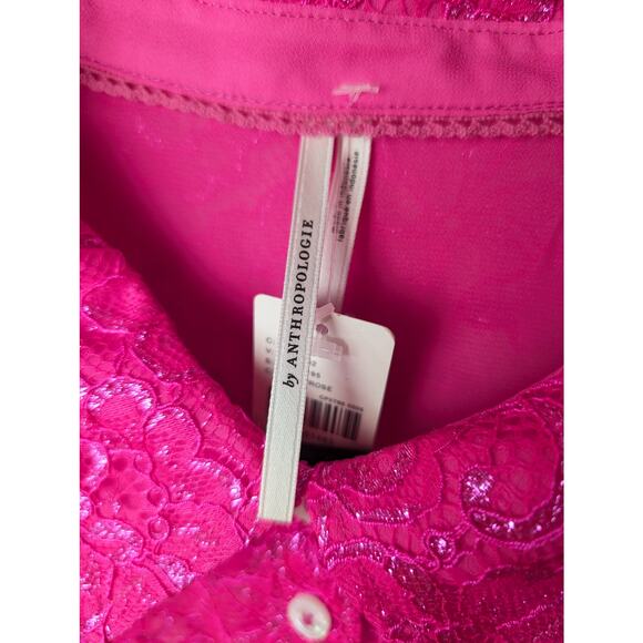 NWT Anthropologie Pink Metalic Lace Blouse XLP - Picture 10 of 10